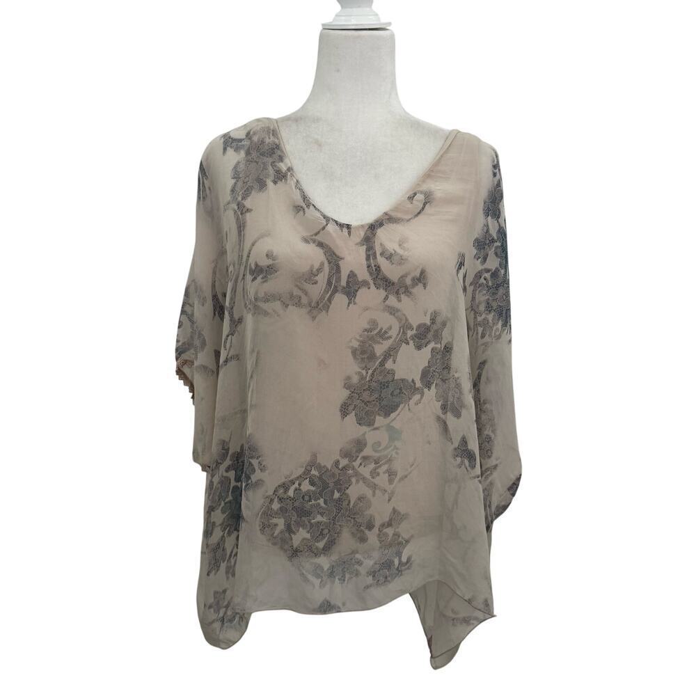 Ambra Made in Italy Silk Abstract Print Semi Sheer Top Lined Size Small Artwear